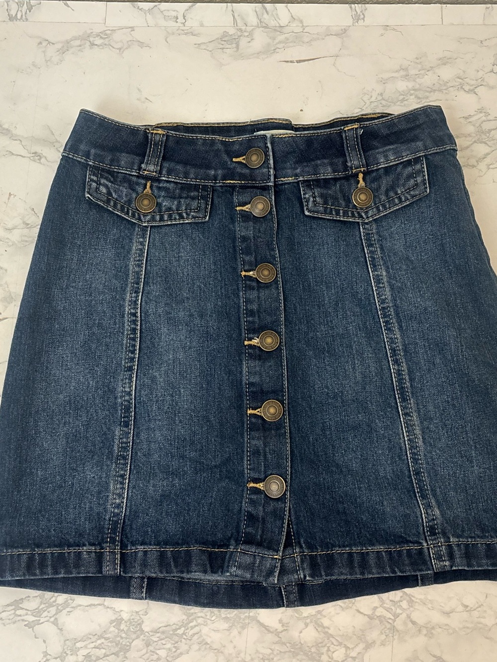 Kohls So Brand Mini Skirt Juniors 1 / 25 Dark Blue Demim Wash Button Fly